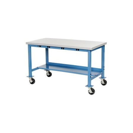 Global Equipment Mobile Production Workbench w/ Square Edge Top   Power Apron, 72"W x 36"D 253974BBL